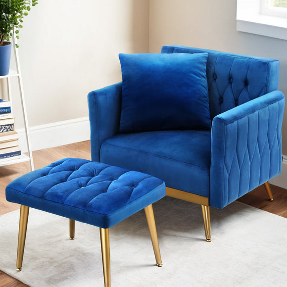 NNEDSZ Artiss Armchair Ottoman Accent Chair Pillow Velvet Blue