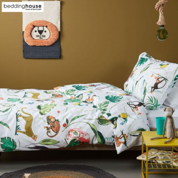NNEDSZ Crazy Jungle Kids Cotton Percale Multi Quilt Cover Sets by Bedding House Single