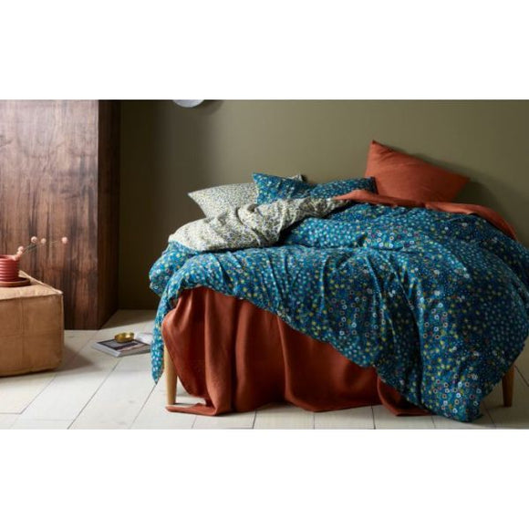 NNEDSZ Lisa Washed Cotton Printed Teal Quilt Cover Set by Accessorize Queen