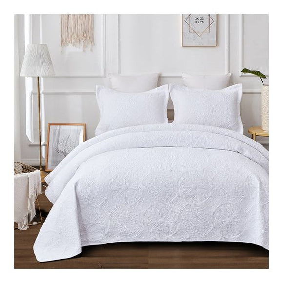NNEDSZ Antique White 100% Cotton Quilted 3 pcs Bedspread Coverlet Set Super King