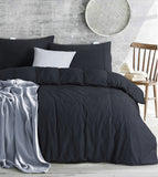 NNEDSZ Elan Linen 100% Egyptian Cotton Vintage Washed 500TC Charcoal Double Quilt Cover Set