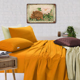 NNEDSZ Elan Linen 100% Egyptian Cotton Vintage Washed 500TC Mustard Double Bed Sheets Set