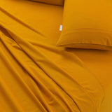 NNEDSZ Elan Linen 100% Egyptian Cotton Vintage Washed 500TC Mustard Double Bed Sheets Set