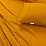 NNEDSZ Elan Linen 100% Egyptian Cotton Vintage Washed 500TC Mustard Double Bed Sheets Set