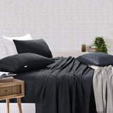 NNEDSZ Elan Linen 100% Egyptian Cotton Vintage Washed 500TC Charcoal King Single Bed Sheets Set