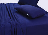 NNEDSZ Elan Linen 100% Egyptian Cotton Vintage Washed 500TC Navy Blue 50 cm Deep Mega King Bed Sheets Set