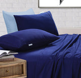 NNEDSZ Elan Linen 100% Egyptian Cotton Vintage Washed 500TC Navy Blue 50 cm Deep Mega Queen Bed Sheets Set