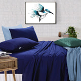 NNEDSZ Elan Linen 100% Egyptian Cotton Vintage Washed 500TC Navy Blue Queen Bed Sheets Set