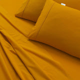 NNEDSZ Elan Linen 100% Egyptian Cotton Vintage Washed 500TC Mustard Single Bed Sheets Set