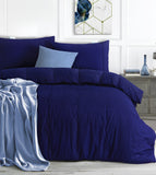 NNEDSZ Elan Linen 100% Egyptian Cotton Vintage Washed 500TC Navy Blue Single Quilt Cover Set