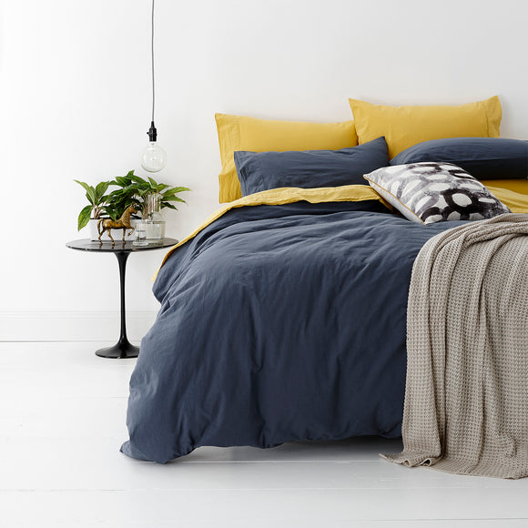 NNEDSZ European Vintage Washed Cotton Blue Quilt Cover Set by Park Avenue Queen