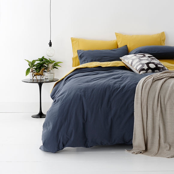 NNEDSZ European Vintage Washed Cotton Blue Quilt Cover Set by Park Avenue Super King