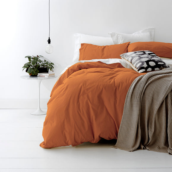 NNEDSZ European Vintage Washed Cotton Auburn Quilt Cover Set by Park Avenue Queen