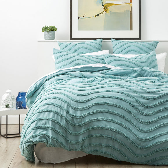 NNEDSZ Chenille Wave 100% Cotton Vintage Washed Aqua Tufted European Pillowcase by Cloud Linen