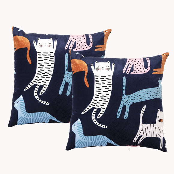 NNEDSZ Misty Cat Twin Pack Poly Velvet Printed Cushion by Renee Taylor