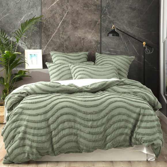 NNEDSZ Chenille Wave 100% Cotton Vintage Washed Sage Tufted European Pillowcase by Cloud Linen