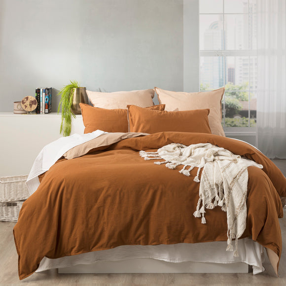 NNEDSZ Essentials Vintage Stone Washed Reversible Wood Quilt Cover Set by Renee Taylor Queen