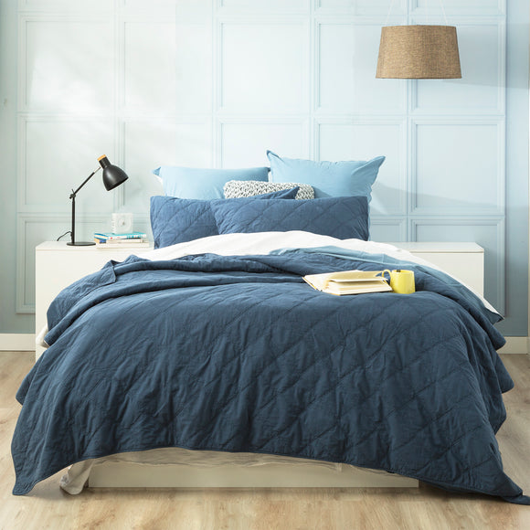 NNEDSZ Attwood Vintage Stone Washed Cotton Quilted Ink Coverlet Set by Renee Taylor Queen/King