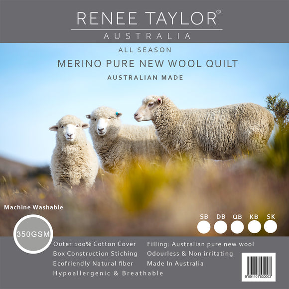 NNEDSZ 350 GSM Bed Australian Pure Merino Wool Quilt by Renee Taylor Queen
