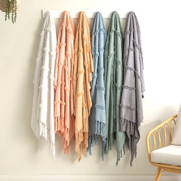 NNEDSZ Cambridge Cotton Slub Tufted Tan Throw by Renee Taylor