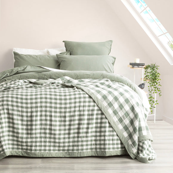 NNEDSZ Gingham Washed Cotton Yarn Dyed Revesible Textured Emerald Blanket by Renee Taylor Single/Double