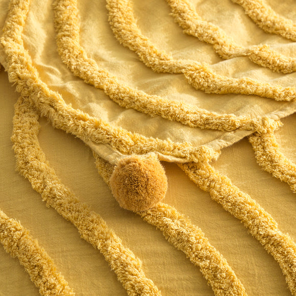 NNEDSZ Wave Cotton Chenille Vintage Washed Tufted Mustard Throw by Renee Taylor