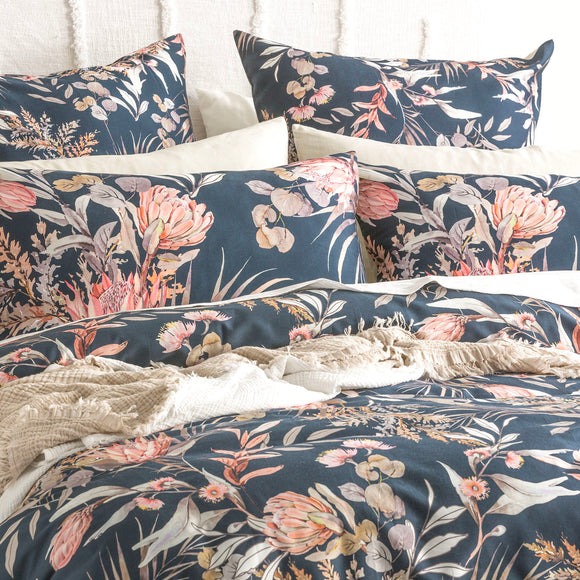 NNEDSZ 300 TC Waratah Cotton Reversible Midnight European Pillowcase by Renee Taylor
