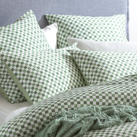 NNEDSZ 300 TC Chessboard Cotton Reversible Sage European Pillowcase by Renee Taylor