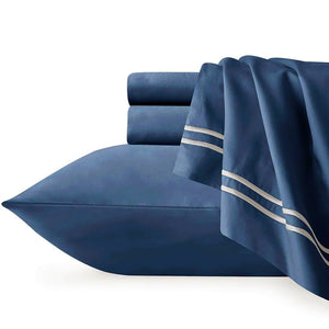 NNEDSZ Strada Embroidered 1000 TC Egyptian Cotton Indigo Super King Sheet sets by Renee Taylor