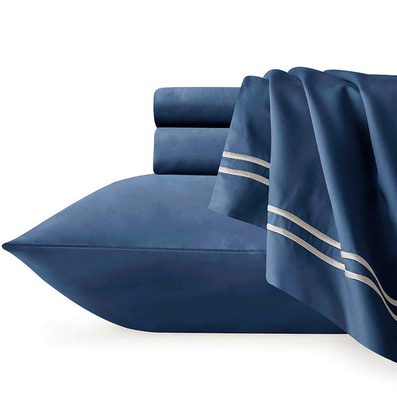 NNEDSZ Strada Embroidered 1000 TC Egyptian Cotton Indigo Split King Sheet sets by Renee Taylor