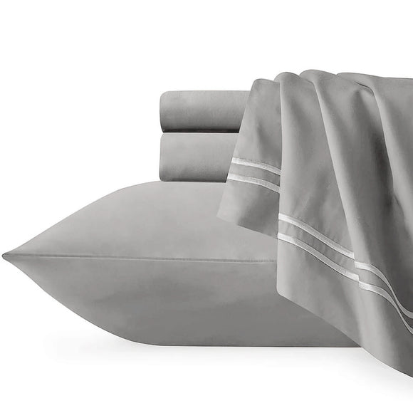 NNEDSZ Strada Embroidered 1000 TC Egyptian Cotton Silver White Deep Queen Sheet sets by Renee Taylor