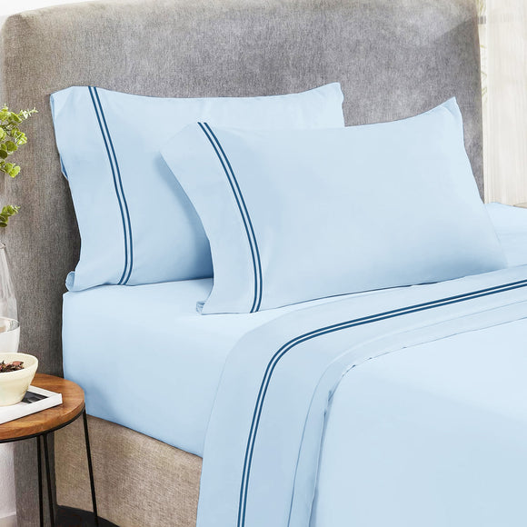 NNEDSZ Strada Embroidered 1000 TC Egyptian Cotton Sky Navy Super King Sheet sets by Renee Taylor