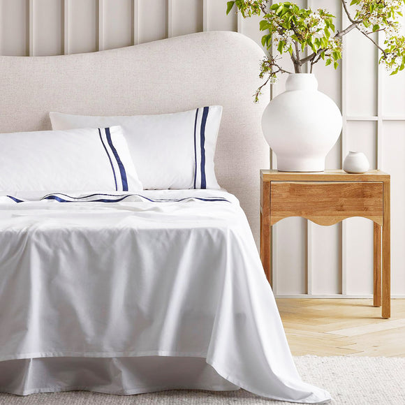 NNEDSZ Cloud 1000 TC Egyptian Cotton White Navy Super King Sheet sets by Renee Taylor