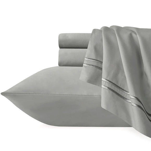 NNEDSZ Strada Embroidered 1000 TC Egyptian Cotton Silver Charcoal Super King Quilt Cover Sets by Renee Taylor