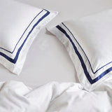 NNEDSZ Cloud 1000 TC Egyptian Cotton White Navy Queen Quilt Cover Sets by Renee Taylor