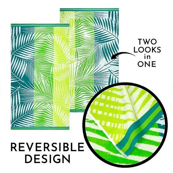 NNEDSZ Renee Taylor 2 Pack Jacquard Velour Large Beach Towel 100 x 180 cms Palm Leaf