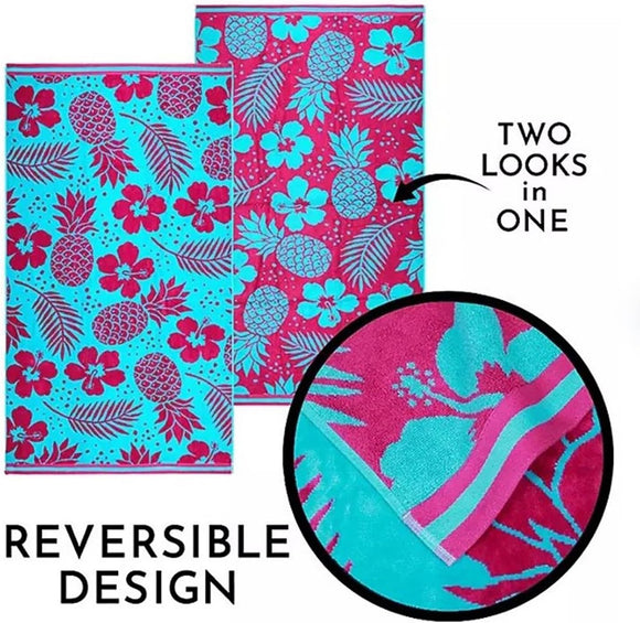 NNEDSZ Renee Taylor 2 Pack Jacquard Velour Large Beach Towel 100 x 180 cms Tropicalia