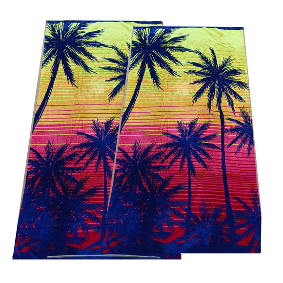 NNEDSZ Renee Taylor 2 Pack Jacquard Velour Large Beach Towel 100 x 180 cms Sunset Palm