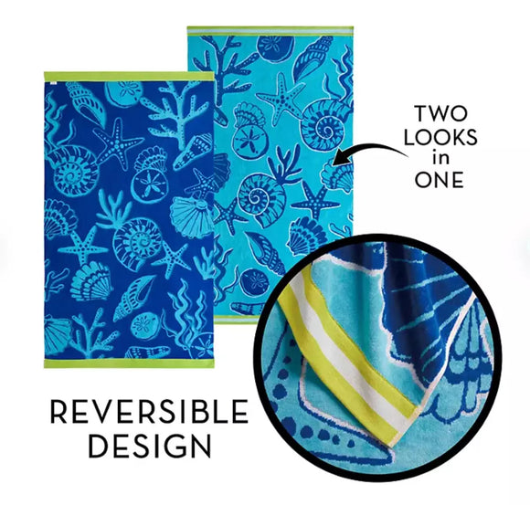 NNEDSZ Renee Taylor 2 Pack Jacquard Velour Large Beach Towel 100 x 180 cms Shell