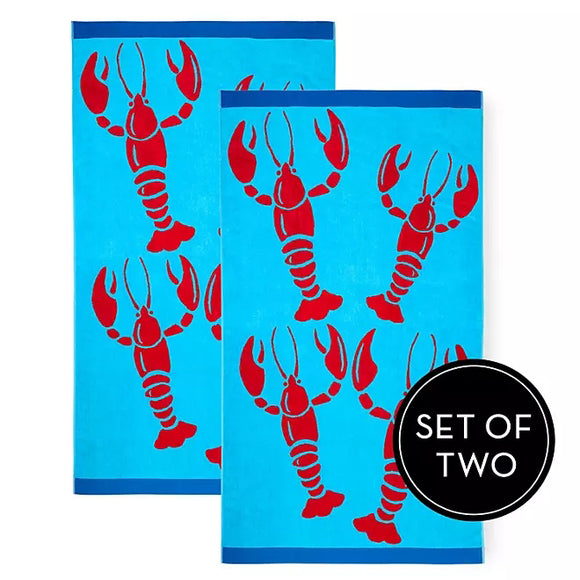 NNEDSZ Renee Taylor 2 Pack Jacquard Velour Large Beach Towel 100 x 180 cms Cray Fish