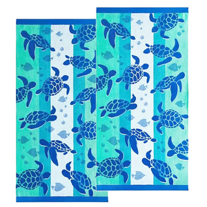 NNEDSZ Renee Taylor 2 Pack Jacquard Velour Kids Beach Towel 75 x 150 cms Sealife Turtles