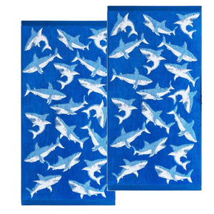 NNEDSZ Renee Taylor 2 Pack Jacquard Velour Kids Beach Towel 75 x 150 cms Shark