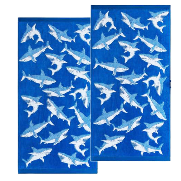 NNEDSZ Renee Taylor 2 Pack Jacquard Velour Kids Beach Towel 75 x 150 cms Shark