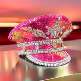 shiny rhinestone captain hat, unisex party hat, adjustable sequin hat, Mardi Gras hat, Valentine's Day hat, Burning Man hat, cosplay hat, rave hat, music festival hat, nightclub hat, carnival hat, parade hat, Australia party accessories, glitter hat for e