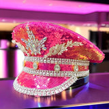 shiny rhinestone captain hat, unisex party hat, adjustable sequin hat, Mardi Gras hat, Valentine's Day hat, Burning Man hat, cosplay hat, rave hat, music festival hat, nightclub hat, carnival hat, parade hat, Australia party accessories, glitter hat for e
