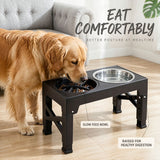 adjustable elevated pet feeder, raised pet feeder stand, slow feed dog bowl, anti-vomiting pet feeder, dual bowl dog feeder, ergonomic pet feeding stand, stainless steel pet bowl, elevated dog bowl stand, adjustable cat feeder, pet feeder with slow feed b