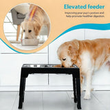 adjustable elevated pet feeder, raised pet feeder stand, slow feed dog bowl, anti-vomiting pet feeder, dual bowl dog feeder, ergonomic pet feeding stand, stainless steel pet bowl, elevated dog bowl stand, adjustable cat feeder, pet feeder with slow feed b
