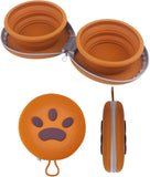 Dog Food Bowl - Foldable Dog Food Bowl - Outdoor Pet Food Bowl - 2-in-1 Dog Food Bowl - with Zippered Storage Bag and Carabiner - Suitable for Travel, Hiking, Camping and Other Activities (Brown)