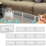 12 PCS Under Couch Blocker for Bed Furniture, Adjustable Plastic Under Bed Blocker for Dogs Pets Cats, Couch Blocker Stop Small Items Getting Under Bed with 100 Ties Black Couch Barriers - Black - Size 12 PCS