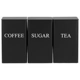 3Pcs Tea Coffee Sugar Canisters Set, Metal Coffee and Sugar Containers, Versatile Kitchen Storage Jars with Airtight Lids, Space Saving Food Canisters Set for Home Kitchen (Black)